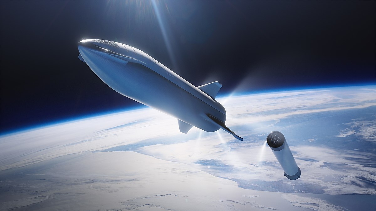 Starship - wizja lotu - Grafika: Space Exploration Technologies Corp., CC0, via Wikimedia Commons