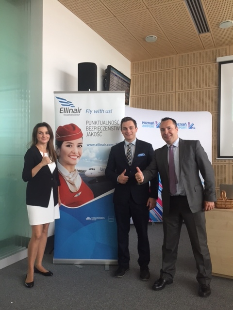 Na zdjęciu od lewej- Elwira Rostowska - Marketing and Route Network Manager Port Lotniczy Poznań-Ławica, Beniamin Vafidis- Marketing&MICE Director Mouzenidis Travel, Artur Rezner - Sales Director, Mouzenidis Travel. -