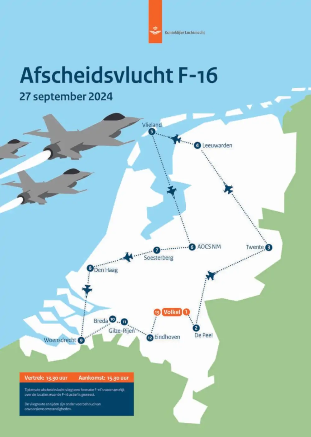 mapa pożegnalnego przelotu f-16 w Holandii
