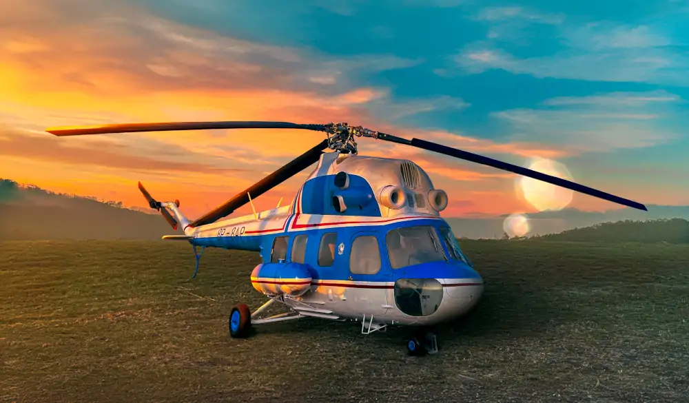 Mi-2 SP-SAP jak z filmu o Bondzie "Tylko dla twoich oczu"