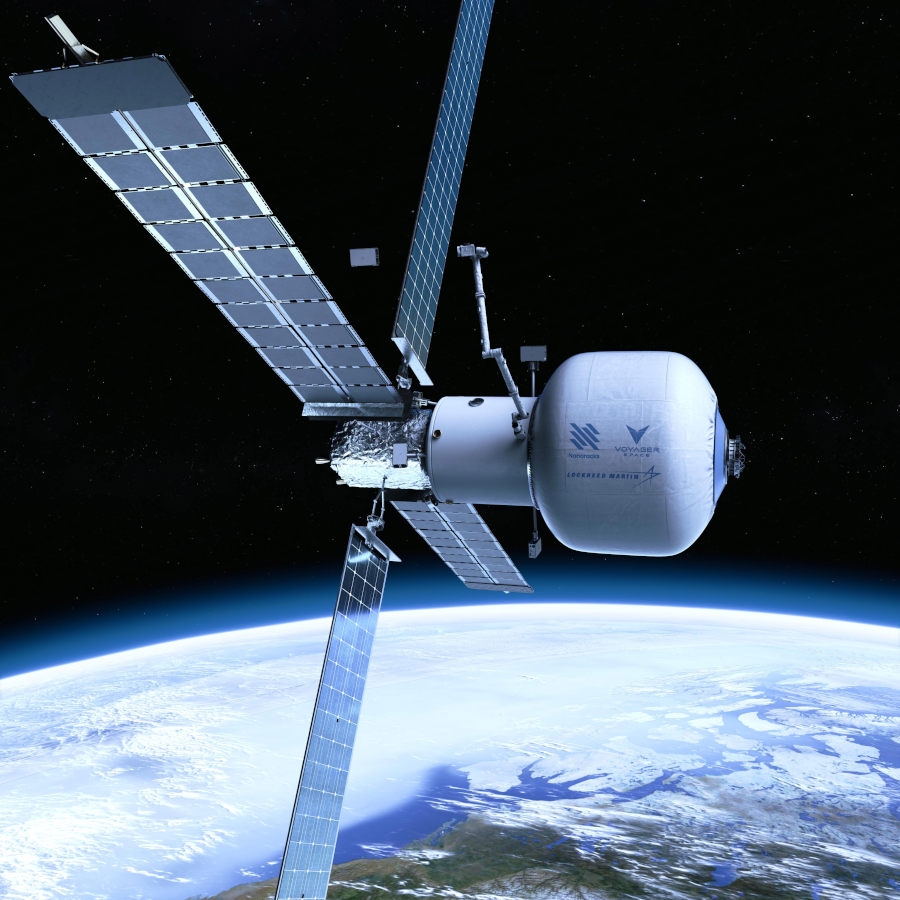 Na grafice w szczególności widoczna zaprojektowana i zbudowana przez Lockheed Martin duża nadmuchiwana przestrzeń siedliskowa (habitat), w której będzie przebywać załoga. - Grafika: Materiały prasowe
