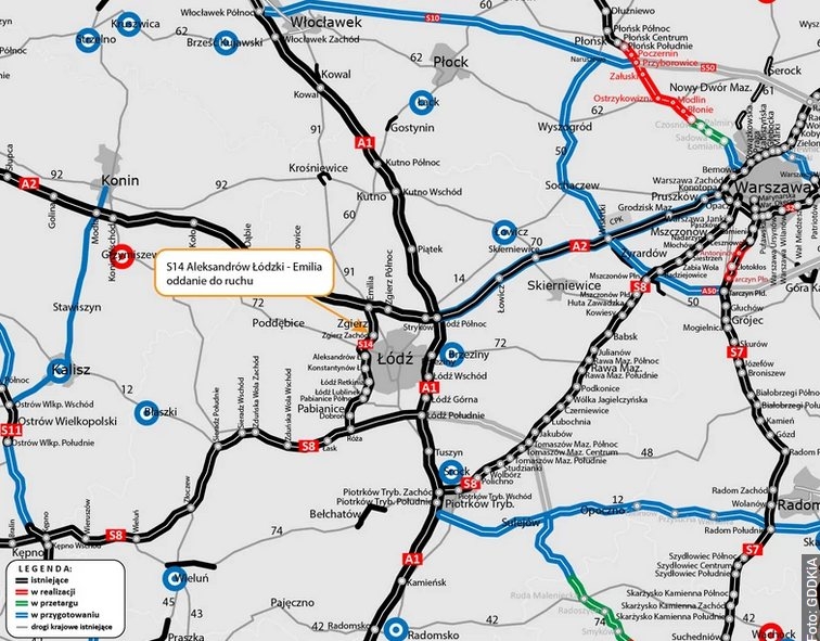 Mapa inwestycji drogowych w okolicy Łodzi - Grafika: GDDKiA