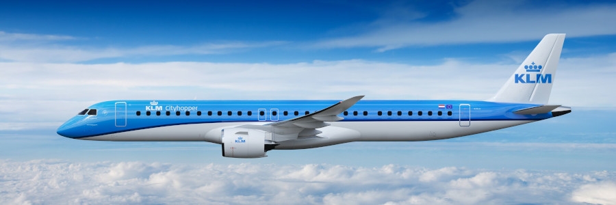 Nowy samolot posiada kilka ważnych atutów, które mają dla KLM szczególne znaczenie: Embraer 195-E2 zużywa 9% mniej paliwa*, a tym samym emituje 31% mniej CO2 na pasażera w porównaniu ze swoim poprzednikiem Embraerem E-190. - Foto: KLM